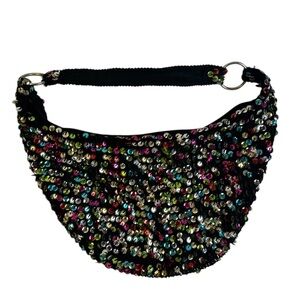 Y2K Multicolor Sequin Hobo Shoulder Bag Black Sparkle Party Purse